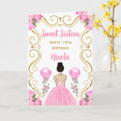 Sweet Sixteen Brown Hair Princess Roze Verjaardag Kaart (Gele Bloem)