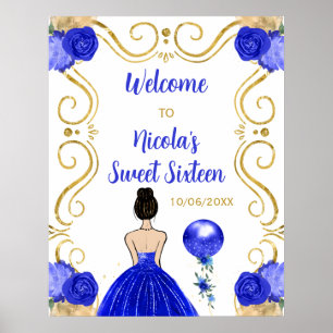 Sweet Sixteen Bruin Haar Prinses Blauwe Welkom Poster