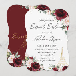 Sweet Sixteen Burgundy Blush Floral Eiffel Paris Kaart