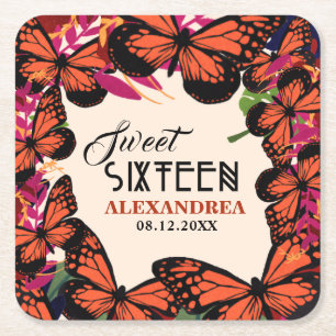 Sweet Sixteen Butterflies Floral Kartonnen Onderzetters