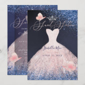 Sweet Sixteen Butterfly Blush Glitter Gown Navy Kaart (Voorkant / Achterkant)