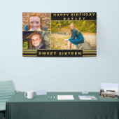 Sweet Sixteen Chic Gold Black Stripes Foto Spandoek (Beurs)
