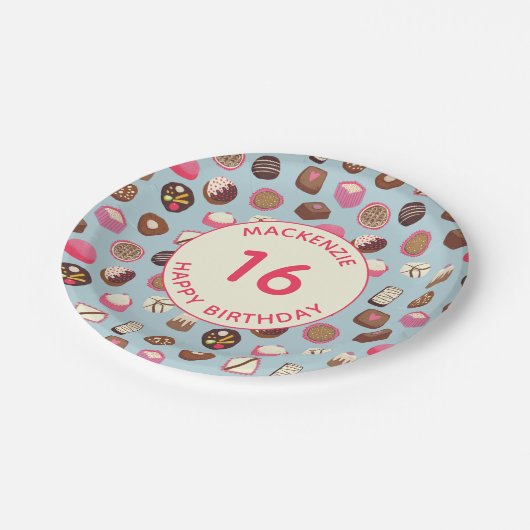 Sweet Sixteen Chocolade Snoep Birthday Papieren Bordje (Gekanteld)