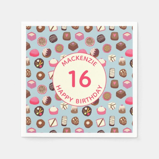 Sweet Sixteen Chocolade Snoep Birthday Servet (Voorkant)