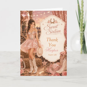 Sweet Sixteen Cowgirl Feest Bedankkaart