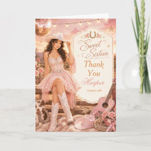 Sweet Sixteen Cowgirl Feest Bedankkaart