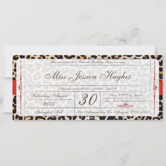 Sweet Sixteen Damask Ticket Invitation Kaart (Voorkant)