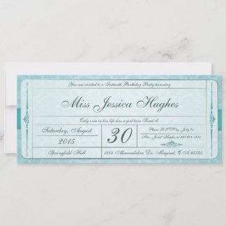 Sweet Sixteen Damask Ticket Invitation Kaart