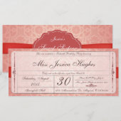 Sweet Sixteen Damask Ticket Invitation Kaart (Voorkant / Achterkant)