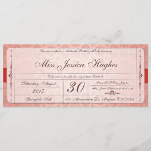 Sweet Sixteen Damask Ticket Invitation Kaart