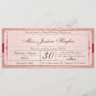 Sweet Sixteen Damask Ticket Invitation Kaart