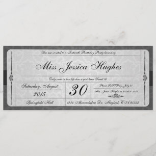Sweet Sixteen Damask Ticket Invitation Kaart