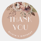 Sweet Sixteen, dank je | Dusty Peach Floral Favori Ronde Sticker (Voorkant)
