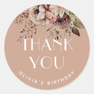 Sweet Sixteen, dank je Dusty Peach Floral Favori Ronde Sticker