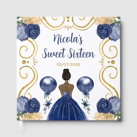 Sweet Sixteen Dark Skin Princess in Navy Blue Gastenboek (Voorkant)