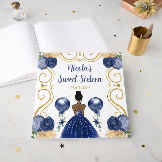 Sweet Sixteen Dark Skin Princess in Navy Blue Gastenboek (Voorkant open)