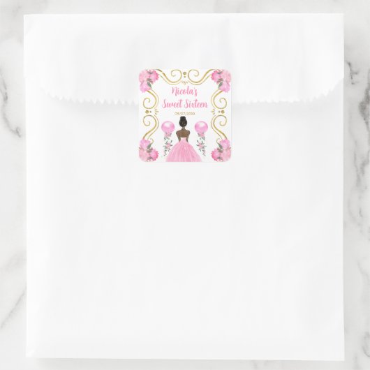 Sweet Sixteen Dark Skin Princess in Pink Vierkante Sticker (Tas)