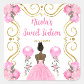 Sweet Sixteen Dark Skin Princess in Pink Vierkante Sticker (Voorkant)