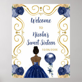 Sweet Sixteen Dark Skin Princess Navy Welkom Poster