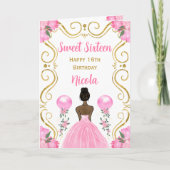 Sweet Sixteen Dark Skin Princess Roze Verjaardag Kaart (Voorkant)