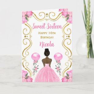 Sweet Sixteen Dark Skin Princess Roze Verjaardag Kaart