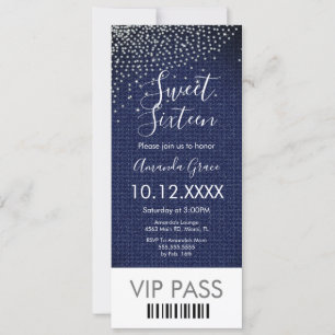 Sweet Sixteen Denim Diamonds Gem Ticket Kaart