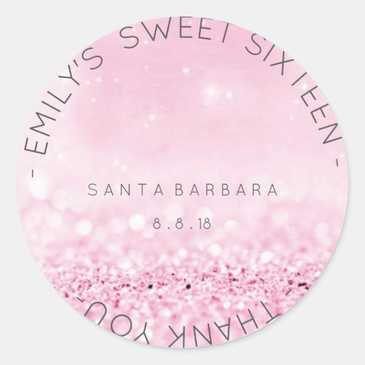 Sweet Sixteen Diamond Roze Roze Sparkly Glitter Ronde Sticker (Voorkant)