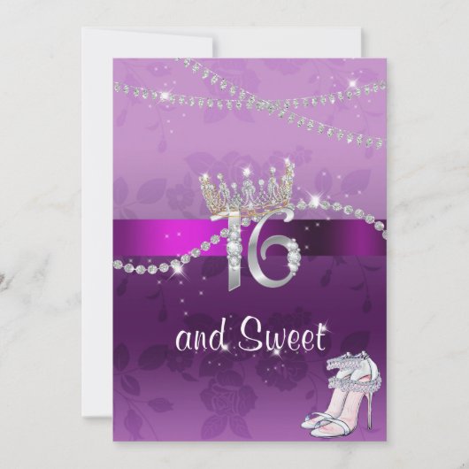Sweet Sixteen Diamonds Crown High Heels Paars Kaart (Voorkant)