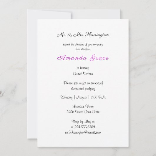 Sweet Sixteen Diamonds Crown High Heels Paars Kaart (Achterkant)