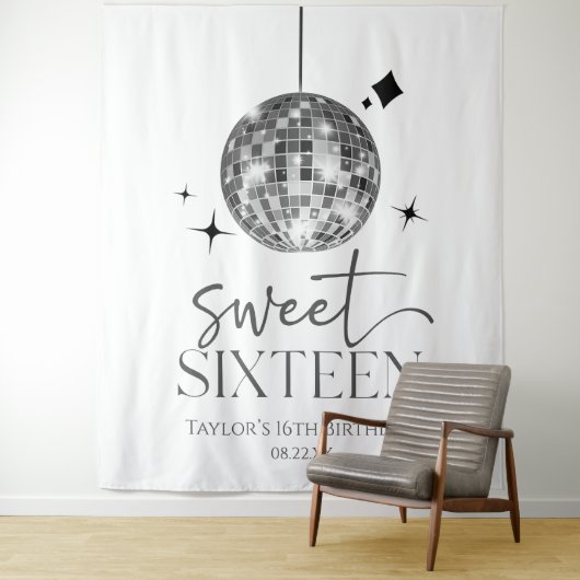 Sweet Sixteen Disco Ball 16e verjaardagsfeestje Wandkleed (In situ)