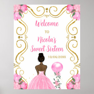 Sweet Sixteen Donkere Huid Prinses Roze Welkom Poster