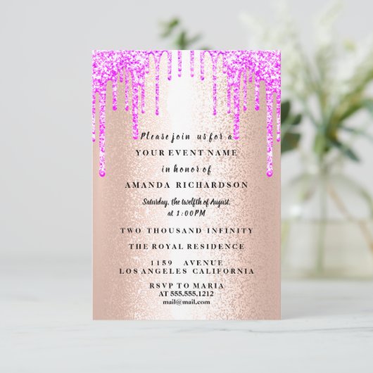 Sweet Sixteen Dress Glitter Drip Pink Drips Roos Kaart (Staand voorkant)