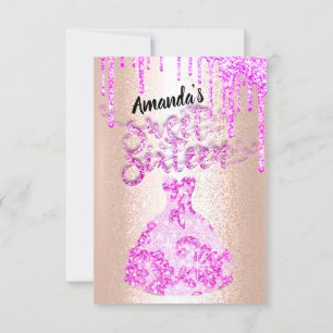 Sweet Sixteen Dress Glitter Drip Pink Drips Roos Kaart