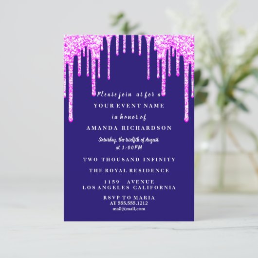 Sweet Sixteen dress glitter Drip Pink Drivers Blau Kaart (Staand voorkant)