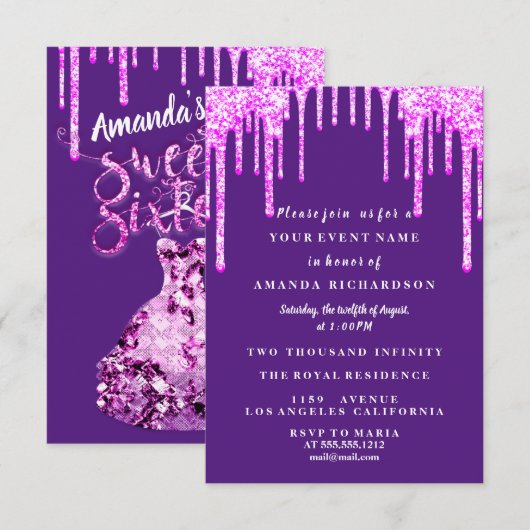 Sweet Sixteen dress glitter Drip Pink Drivers Paar Kaart (Voorkant / Achterkant)