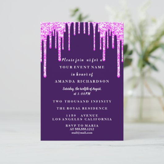 Sweet Sixteen Dress Glitter Drip Pink Drivers Plum Kaart (Staand voorkant)