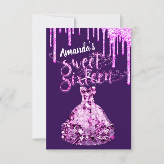 Sweet Sixteen Dress Glitter Drip Pink Drivers Plum Kaart (Achterkant)