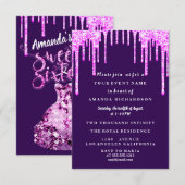 Sweet Sixteen Dress Glitter Drip Pink Drivers Plum Kaart (Voorkant / Achterkant)