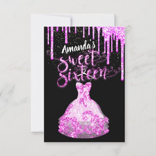 Sweet Sixteen Dress Glitter Drip Pink Drivers zwar Kaart (Achterkant)