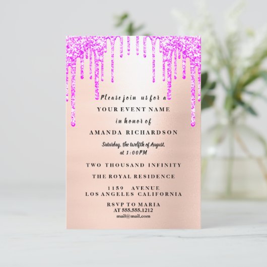 Sweet Sixteen Dress Glitter Drip Roze Drips Poeder Kaart (Staand voorkant)