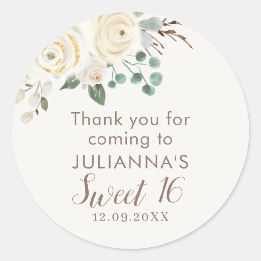 Sweet Sixteen Droy White Floral Stickers (Voorkant)