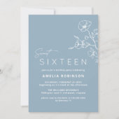 Sweet Sixteen Dusty Blue Airy Floral 16e verjaarda Kaart (Voorkant)