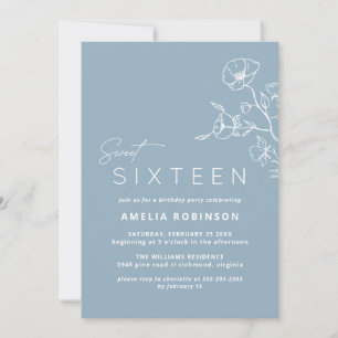 Sweet Sixteen Dusty Blue Airy Floral 16e verjaarda Kaart