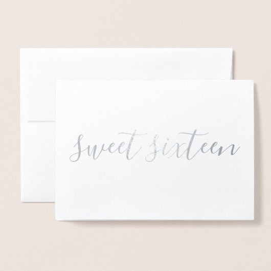 Sweet Sixteen eenvoudige kalligrafie Silver Folie Kaarten (Voorkant met envelop)