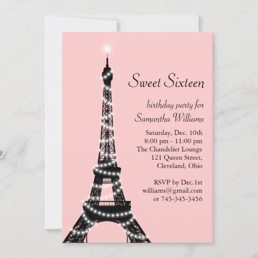 Sweet Sixteen Eiffeltoren Kaart (Voorkant)