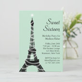 Sweet Sixteen Eiffeltoren Uitnodiging in Mint (Staand voorkant)