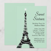 Sweet Sixteen Eiffeltoren Uitnodiging in Mint (Voorkant / Achterkant)