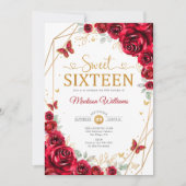 Sweet Sixteen Elegant Chic Red Roses Gold Kaart (Voorkant)