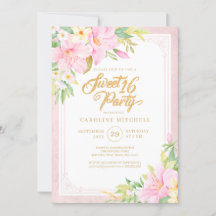 Sweet Sixteen Elegant Floral Waterverf Blush Pink