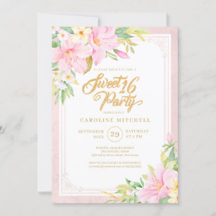 Sweet Sixteen Elegant Floral Waterverf Blush Pink Kaart
